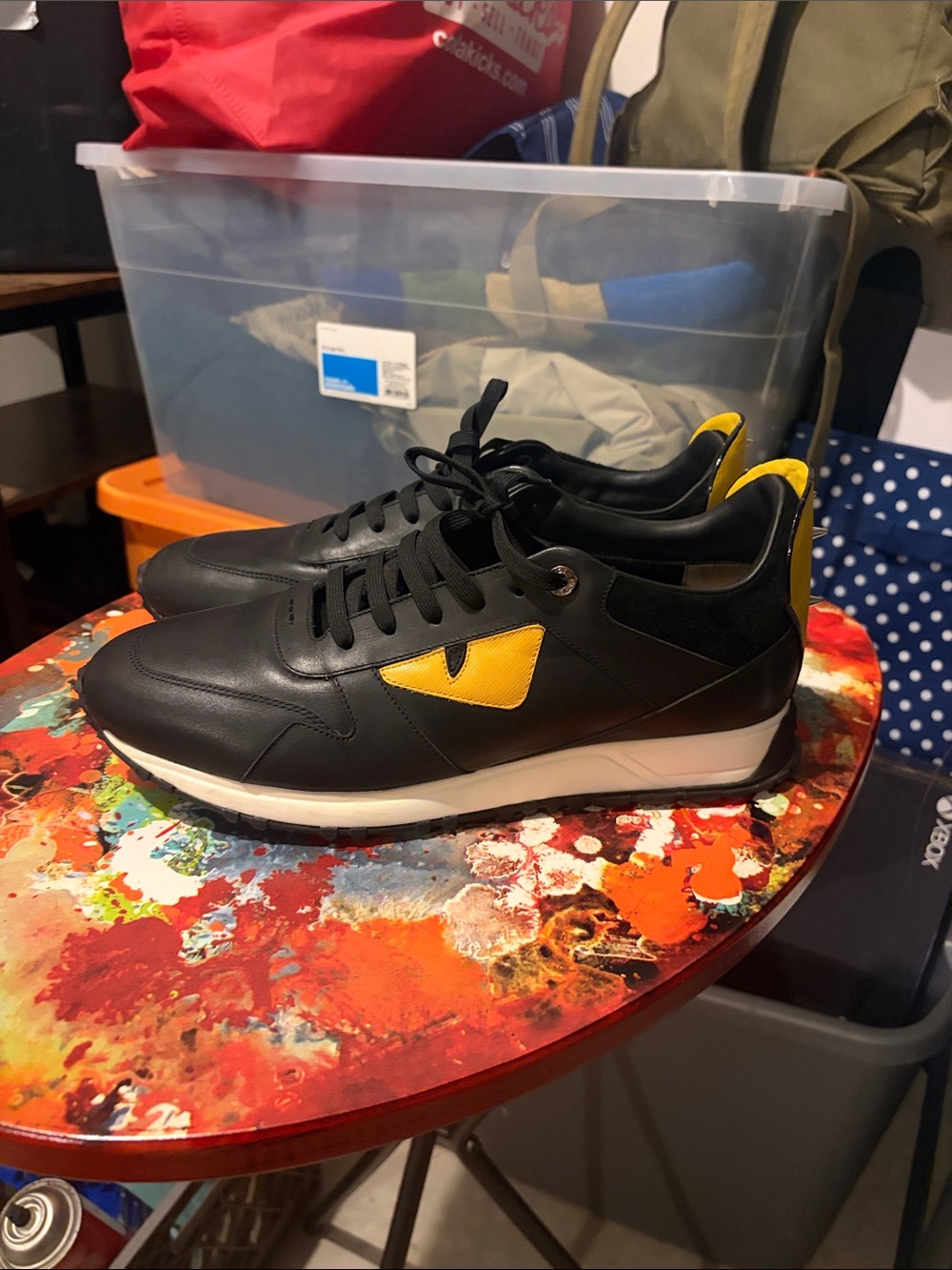 Men's FENDI Black Leather Sneakers with Yellow Accent - Designer Style
